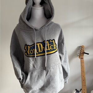 Von Dutch Y2K Gray Hoodie with Yellow & Navy Logo Embroidered Patch